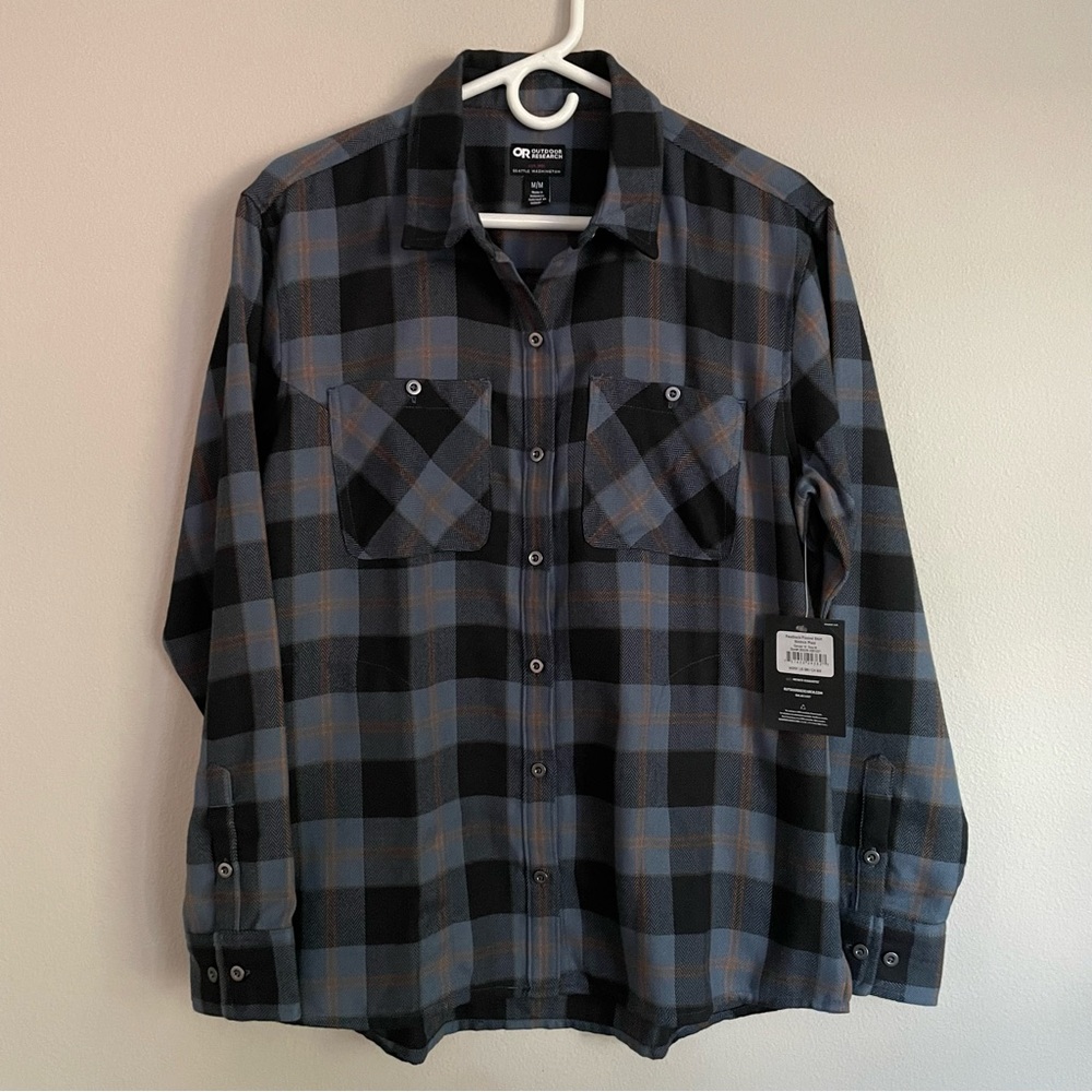 Outdoor Research Feedback Flannel shirt, NWT, medium, Nimbus plaid blue
